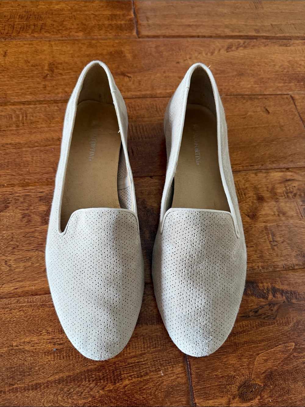 Franco Fortini Perforated Slip-On Loafers in Beige